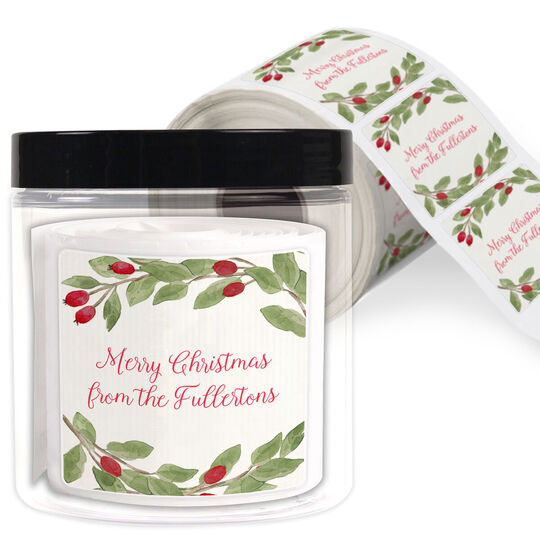 Winter Berries Holiday Gift Stickers in a Jar